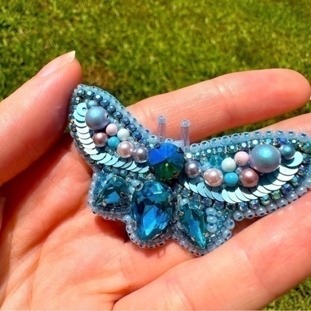 DIY Hand made beaded blue “butterfly” brooch